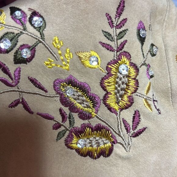 Haute Hippie genuine suede/silk lining embroidered/beaded mini dress, S - Picture 8 of 9